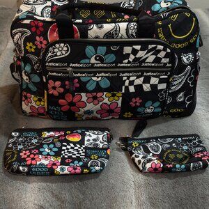 Justice Girls Kitsch Icon Pront Weekender Duffle Bag 3 Pieces